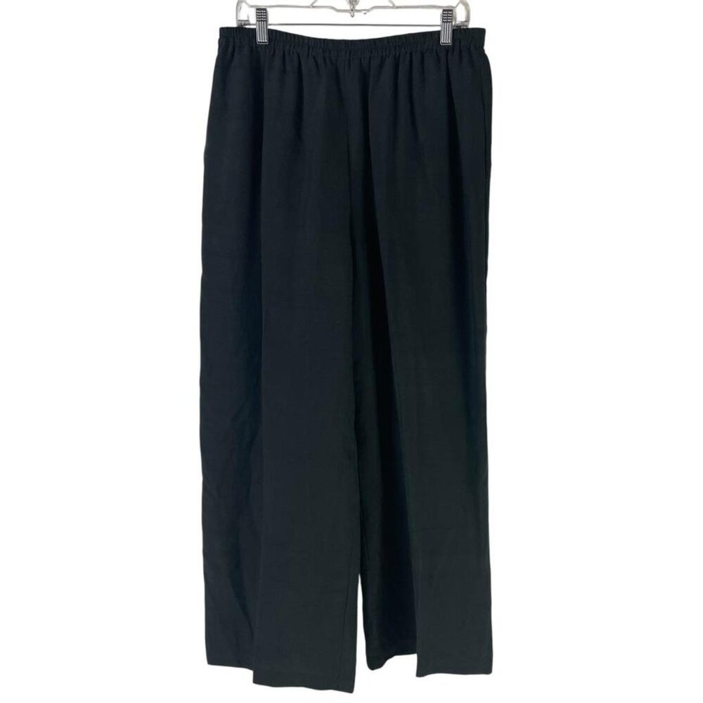 Eileen Fisher 100% Silk Crepe Wide Leg Pull-On Pants Womens Size L Black